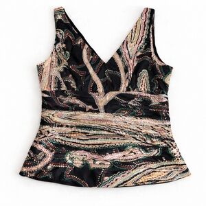 Vintage Adrianna Papell 100% Silk Beaded Paisley Sleeveless Blouse Top M New